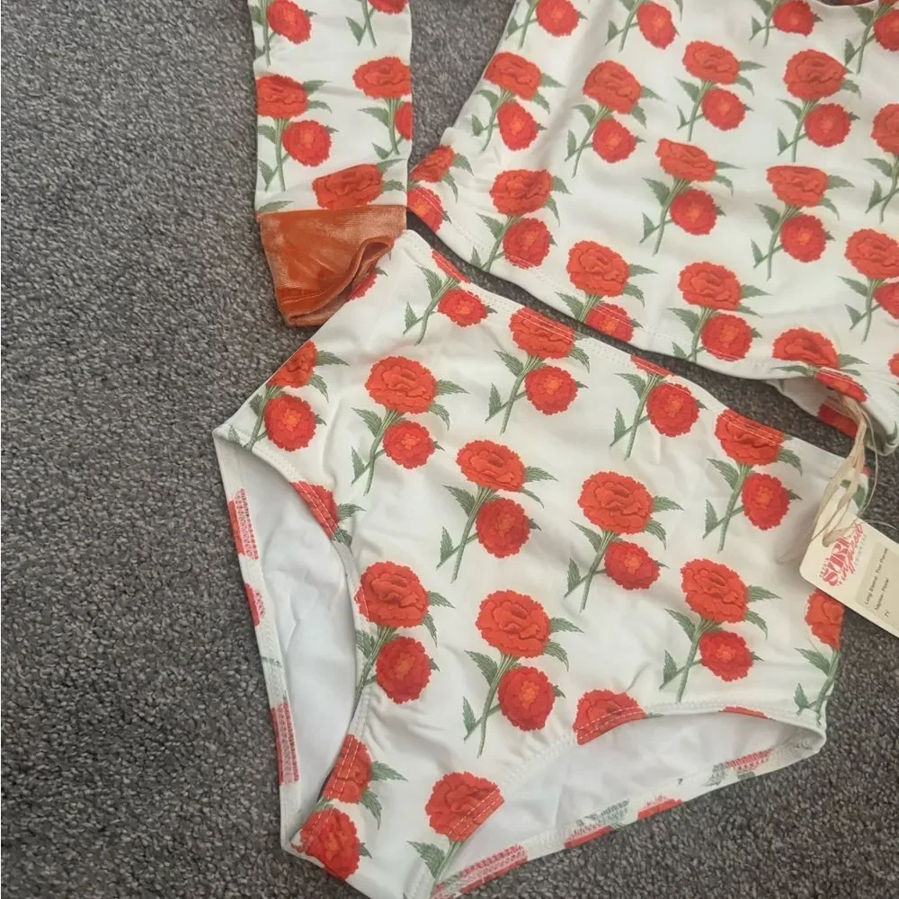 Saint Ida Naples Floral Long Sleeve 2 Piece Swimsuit Set Sz 7
